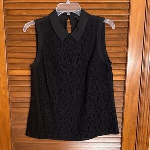 Ann Taylor Black Sleeveless Lace Blouse